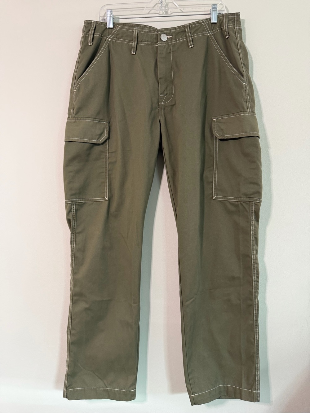 True Religion Baggy Cargo Pants Olive Green Contrast Stitch Men’s Size 34